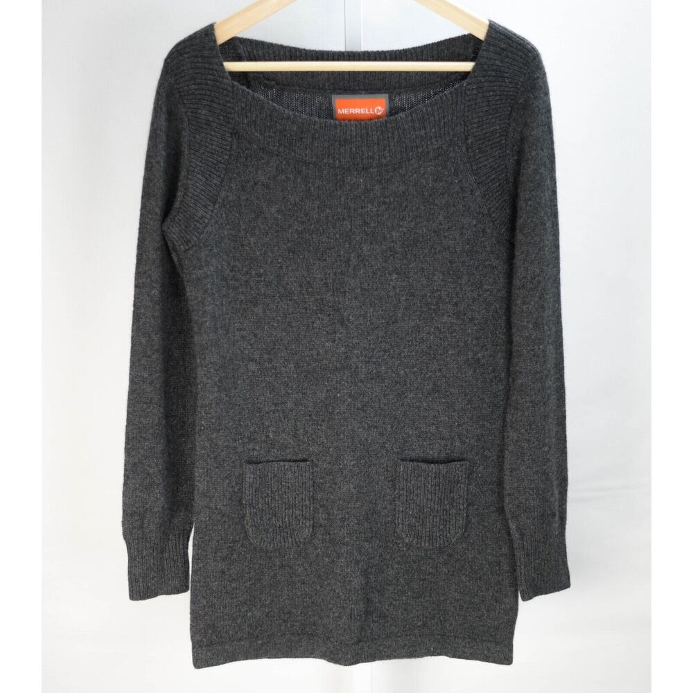 Mint Condition Merrell Long Sweater Women's XS Gray Ribbed Boat Neck Collar